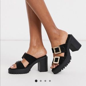 Huntington chunky heels mules in black brand new